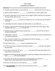 Completing the sentence unit 6 - New Reading Passages open each Unit of VOCABULARY WORKSHOP. At least 15 of the the 20 Unit vocabulary words appear in each Passage. Students read the …